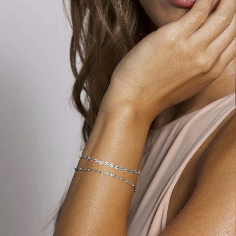 imageDainty Gold Bracelets for Women 14K Gold Plated Adjustable Layered Beads Bracelet Cute Evil Eye Oval Chain Pearl Bar Turtle Gold Bracelets for Women JewelryTurtle