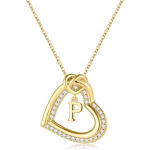 TURANDOSS Heart Initial Necklaces for Women – Dainty 14K Gold Plated Cubic Zirconia Heart Initial Necklaces Letter A-Z Pendant Necklace for Women Girls Jewelry Birthday Valentine’s Day Gifts(P)