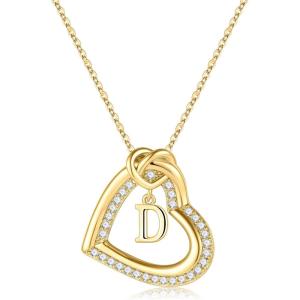 TURANDOSS Heart Initial Necklaces for Women – Dainty 14K Gold Plated Cubic Zirconia Heart Initial Necklaces Letter A-Z Pendant Necklace for Women Girls Jewelry Birthday Valentine’s Day Gifts(D)