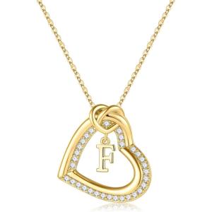 TURANDOSS Heart Initial Necklaces for Women – Dainty 14K Gold Plated Cubic Zirconia Heart Initial Necklaces Letter A-Z Pendant Necklace for Women Girls Jewelry Birthday Valentine’s Day Gifts(F)