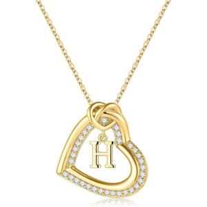 TURANDOSS Heart Initial Necklaces for Women – Dainty 14K Gold Plated Cubic Zirconia Heart Initial Necklaces Letter A-Z Pendant Necklace for Women Girls Jewelry Birthday Valentine’s Day Gifts(H)