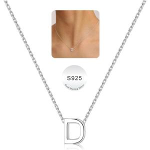 TURANDOSS S925 Sterling Silver Initial Necklaces for Women – Dainty Silver Letter Pendant Waterproof Silver Initial Necklace Hypoallergenic Jewelry Gifts for Women Girls(D)