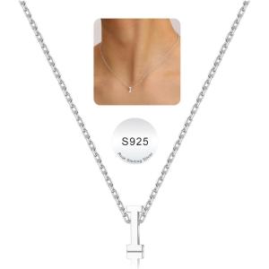 TURANDOSS S925 Sterling Silver Initial Necklaces for Women – Dainty Silver Letter Pendant Waterproof Silver Initial Necklace Hypoallergenic Jewelry Gifts for Women Girls(I)