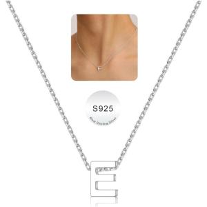 TURANDOSS S925 Sterling Silver Initial Necklaces for Women – Dainty Silver Letter Pendant Waterproof Silver Initial Necklace Hypoallergenic Jewelry Gifts for Women Girls(E)
