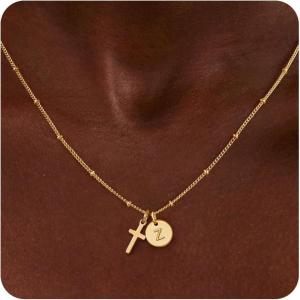Turandoss Cross Initial Necklaces for Women Teen Girls, Dainty 14K Gold Plated Disc Initial A-Z Cross Pendant Necklace Trendy Faith Jewelry Birthday Valentines Easter Gifts for Women Girls(Z)