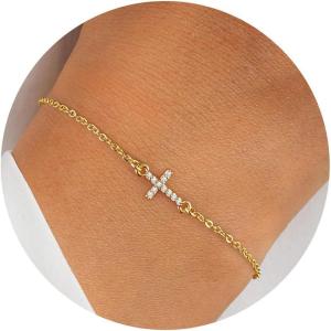 Turandoss Gold Cross Bracelets for Women – 14K Gold Plated Satellite Bead CZ Pearl Holy Mary Medal Cross Bracelet Dainty Bracelets for Women Faith Jewelry Christian Baptism Religious Gifts(gold cubic zirconia cross bracelet)