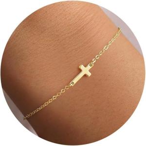 Turandoss Gold Cross Bracelets for Women – 14K Gold Plated Satellite Bead CZ Pearl Holy Mary Medal Cross Bracelet Dainty Bracelets for Women Faith Jewelry Christian Baptism Religious Gifts(gold cross bracelet)