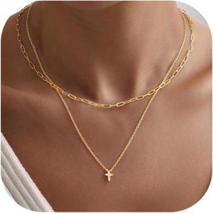 Turandoss Gold Cross Necklace for Women – Dainty 14K Gold Plated Cross Necklace Layered Beaded Infinity CZ Holy Mary Medal Pendant Necklaces for Women Trendy Faith Jewelry First Communion Gifts(layered cz cross necklace)