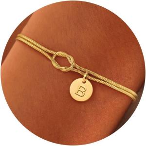 Turandoss Gold Initial Bracelets for Women Girls Jewelry Gifts – 14K Gold Plated Love Knot Letter A-Z Initial Bracelet Dainty Letter Bracelet Jewelry Birthday Wedding Gifts for Teens Girls Bridesmaids(B)