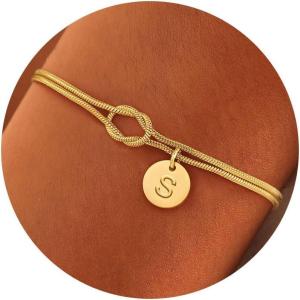 Turandoss Gold Initial Bracelets for Women Girls Jewelry Gifts – 14K Gold Plated Love Knot Letter A-Z Initial Bracelet Dainty Letter Bracelet Jewelry Birthday Wedding Gifts for Teens Girls Bridesmaids(S)