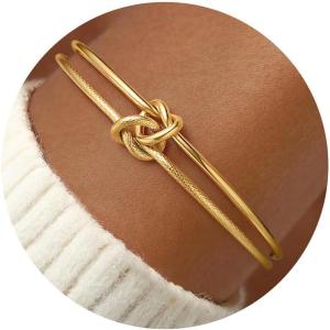 Turandoss Gold Knot Bangle Bracelets for Women – Dainty 18K Gold Plated Cuff Bangle Bracelets for Women Trendy Personalized Open Love Knot Bracelet Adjustable Cuff Bracelet Birthday Jewelry Gifts(Knot Snake Bangle Bracelet)