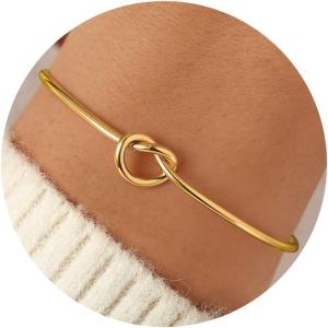 Turandoss Gold Knot Bangle Bracelets for Women – Dainty 18K Gold Plated Cuff Bangle Bracelets for Women Trendy Personalized Open Love Knot Bracelet Adjustable Cuff Bracelet Birthday Jewelry Gifts(Knot Cuff Bangle Bracelet)