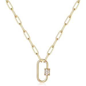Turandoss Gold Paperclip Chain Necklace for Women, 14K Gold Plated Dainty Paperclip Link Chain Necklace Medallion Evil Eye Star Lightning Heart Butterfly Oval Link Paperclip Chain Necklaces for Women(“Oval Screw Clasp)