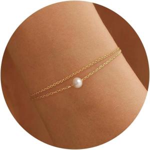 Turandoss Gold Pearl Bracelets for Women Jewelry Gifts – 14K Gold Plated Cultured Pearls Bracelet Dainty Layered Pearl Beaded CZ Bracelets for Women Bridesmaid Jewelry Gifts(Layered Simulated Pearl Bracelets)