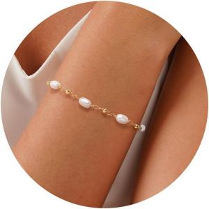 Turandoss Gold Pearl Bracelets for Women Jewelry Gifts – 14K Gold Plated Cultured Pearls Bracelet Dainty Layered Pearl Beaded CZ Bracelets for Women Bridesmaid Jewelry Gifts(Beaded Simulated Pearl Bracelet)