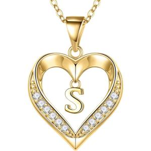Turandoss Heart Initial Necklaces for Women – Dainty 14K Gold Plated CZ Heart Pendant Necklace with Tiny Letter A-Z, Non Tarnish Waterproof Trendy Jewelry Gifts for Mom Wife Girlfriend(Gold)