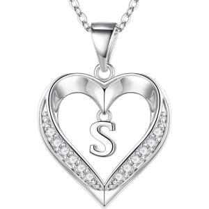Turandoss Heart Initial Necklaces for Women – Dainty 14K Gold Plated CZ Heart Pendant Necklace with Tiny Letter A-Z, Non Tarnish Waterproof Trendy Jewelry Gifts for Mom Wife Girlfriend(Silver)
