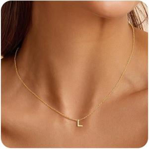 Turandoss Initial Necklaces for Women – Personalized 14K-Gold-Plated Letter A-Z Initial Pendant Necklaces Jewelry, Birthday Gifts for Women Teen Girls Girlfriend(L)