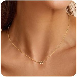 Turandoss Initial Necklaces for Women – Personalized 14K-Gold-Plated Letter A-Z Initial Pendant Necklaces Jewelry, Birthday Gifts for Women Teen Girls Girlfriend(W)