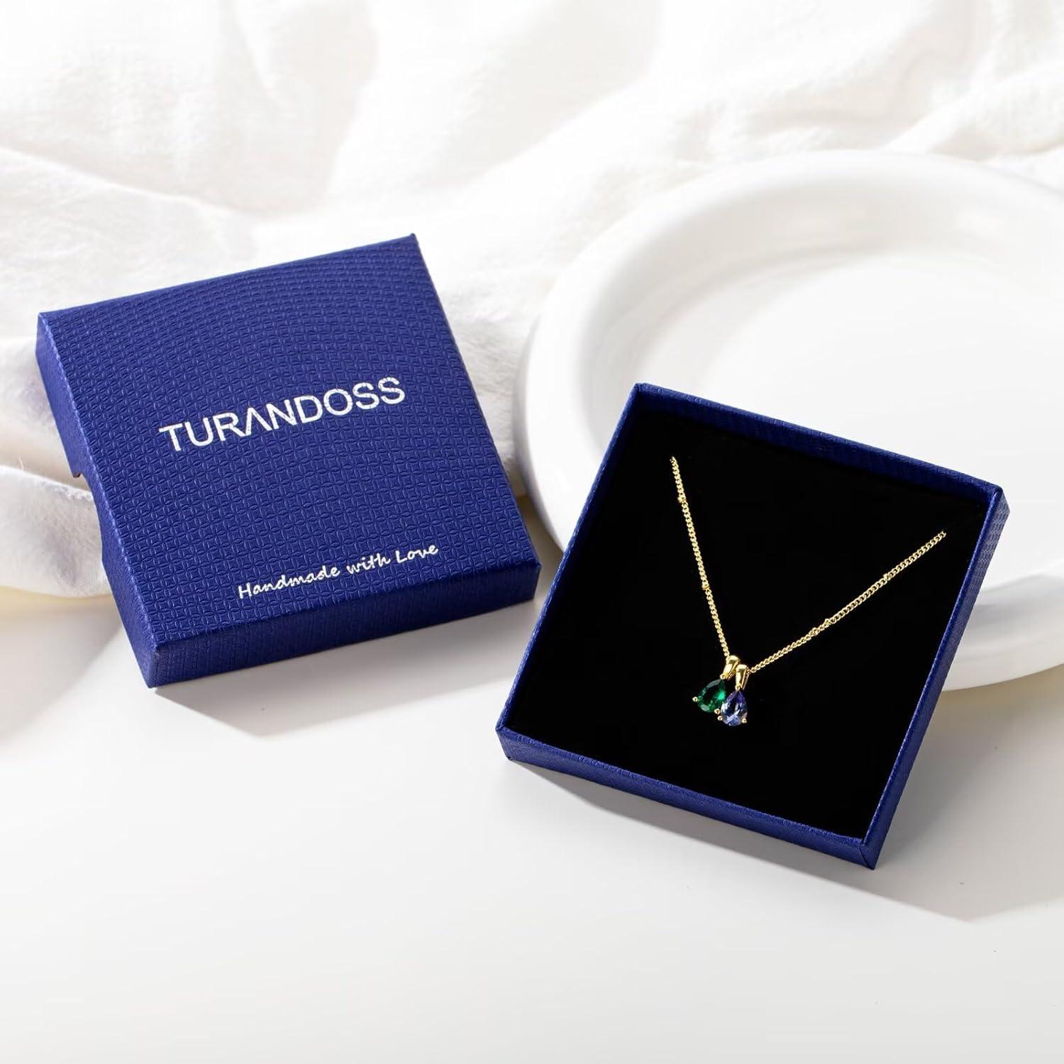 imageTurandoss 2 Teardrop Birthstone Necklace for Women Her Personalized 14K Gold Plated 12 Months Created May Crystal Birthstone Pendant Necklace Jewelry Birthday Gifts for Women Jewelry810Peridot Tourmaline