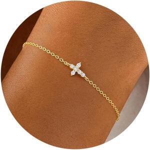 Turandoss Gold Cross Bracelets for Women – 14K Gold Plated Satellite Bead CZ Pearl Holy Mary Medal Cross Bracelet Dainty Bracelets for Women Faith Jewelry Christian Baptism Religious Gifts(cute cross bracelet)