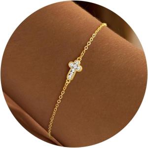 Turandoss Gold Cross Bracelets for Women – 14K Gold Plated Satellite Bead CZ Pearl Holy Mary Medal Cross Bracelet Dainty Bracelets for Women Faith Jewelry Christian Baptism Religious Gifts(tiny cross bracelet)