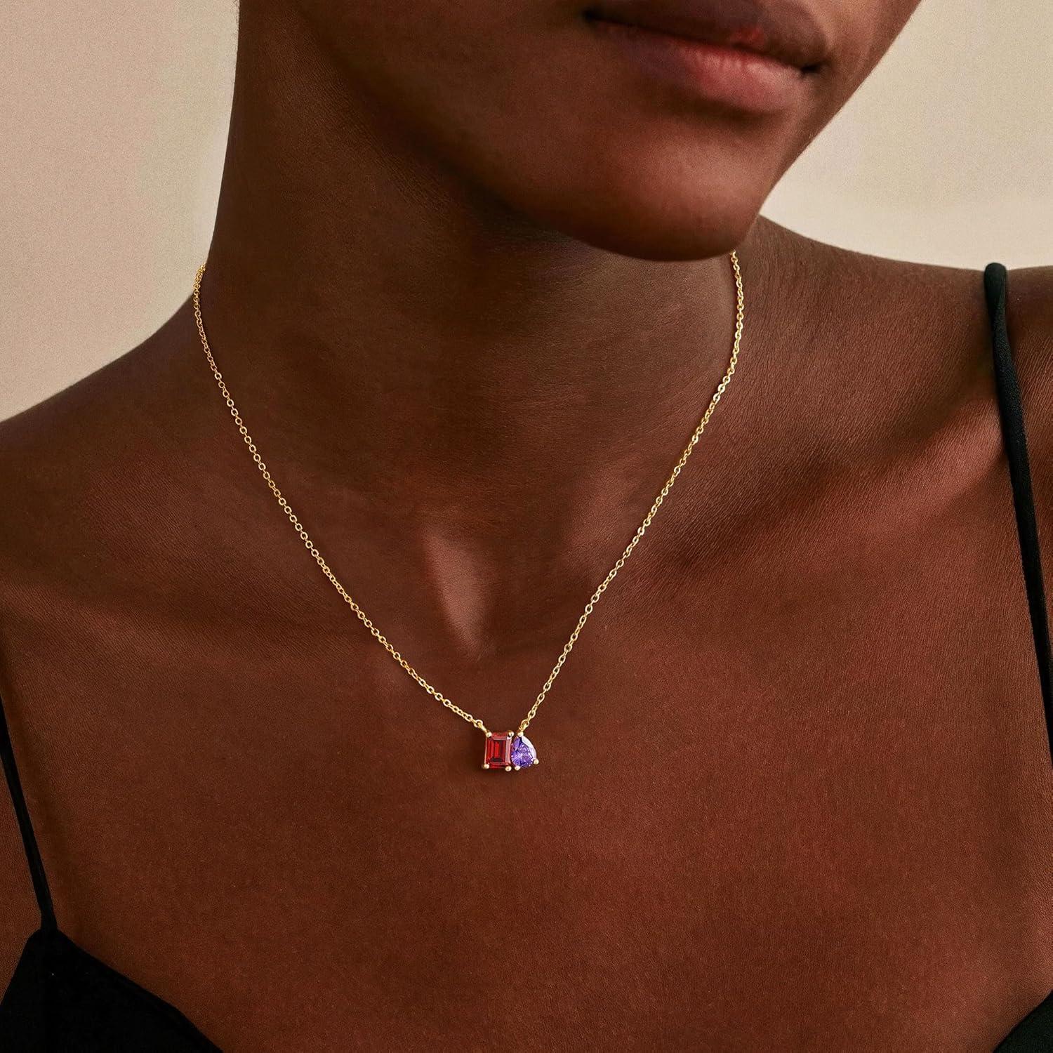 imageTurandoss Birthstone Necklaces for Women 14K Gold Plated Dainty 12 Month Blue Green Emerald Birthstone Pendant Necklaces Jewerly Birthday Gifts for Women Girls39Aquamarine Sapphire