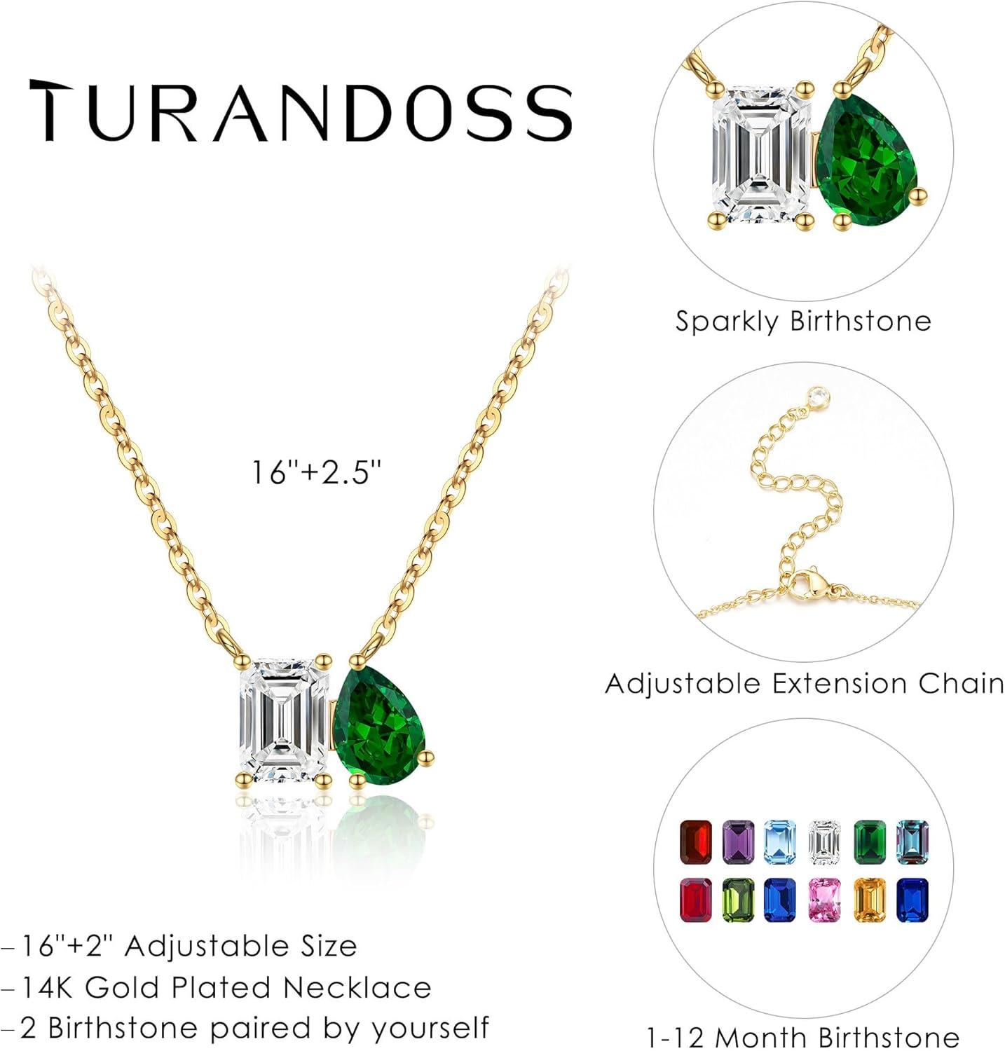 imageTurandoss Birthstone Necklaces for Women 14K Gold Plated Dainty 12 Month Blue Green Emerald Birthstone Pendant Necklaces Jewerly Birthday Gifts for Women Girls39Aquamarine Sapphire