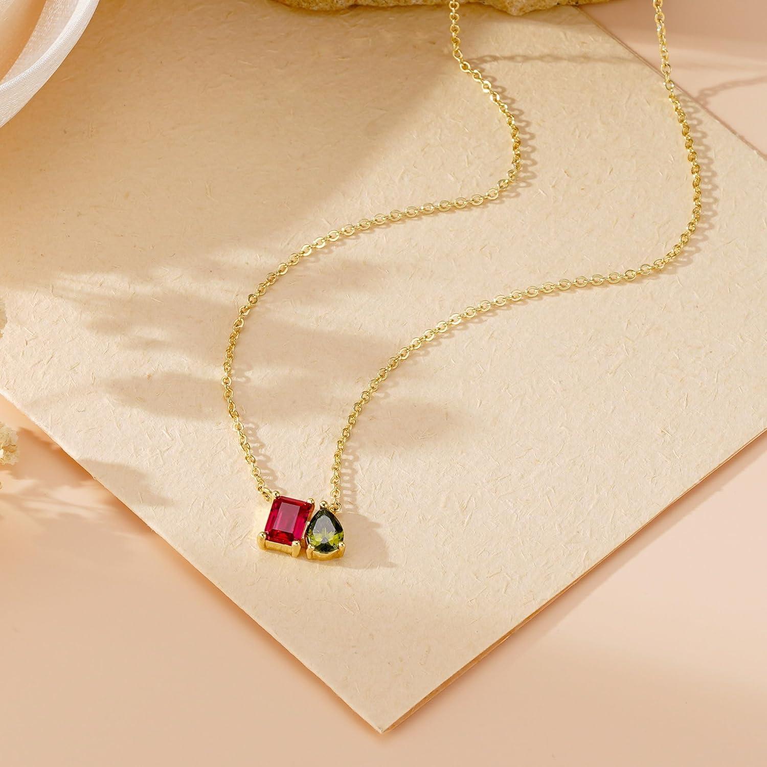 imageTurandoss Birthstone Necklaces for Women 14K Gold Plated Dainty 12 Month Blue Green Emerald Birthstone Pendant Necklaces Jewerly Birthday Gifts for Women Girls39Aquamarine Sapphire