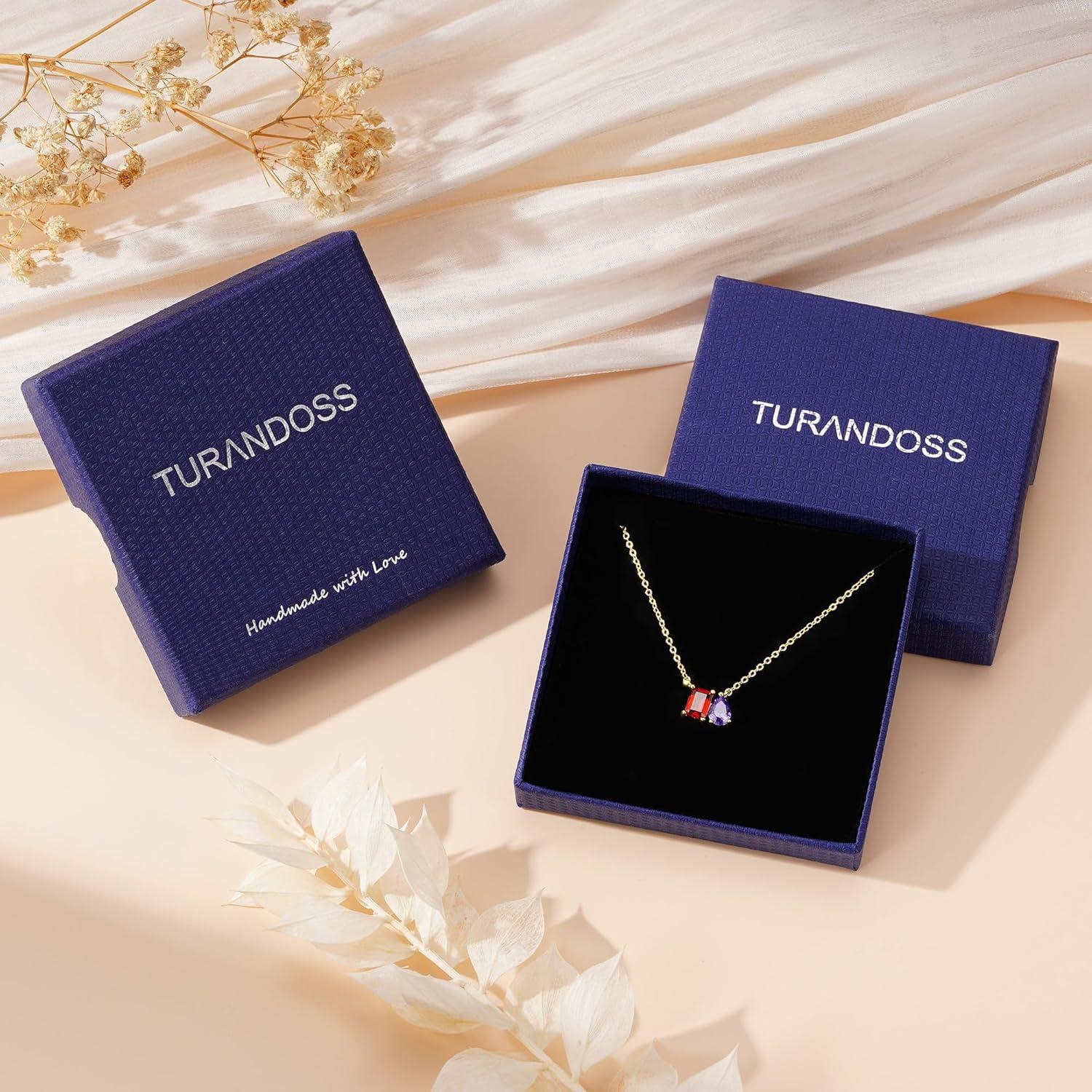 imageTurandoss Birthstone Necklaces for Women 14K Gold Plated Dainty 12 Month Blue Green Emerald Birthstone Pendant Necklaces Jewerly Birthday Gifts for Women Girls39Aquamarine Sapphire
