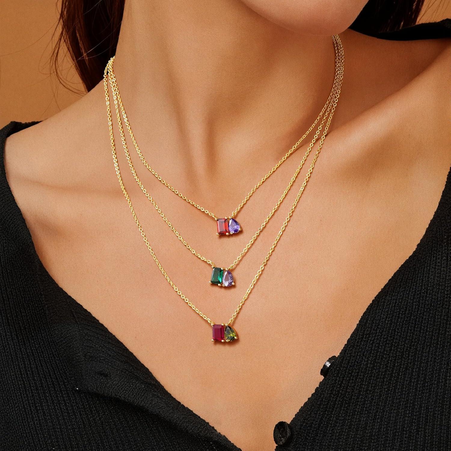 imageTurandoss Birthstone Necklaces for Women 14K Gold Plated Dainty 12 Month Blue Green Emerald Birthstone Pendant Necklaces Jewerly Birthday Gifts for Women Girls39Aquamarine Sapphire