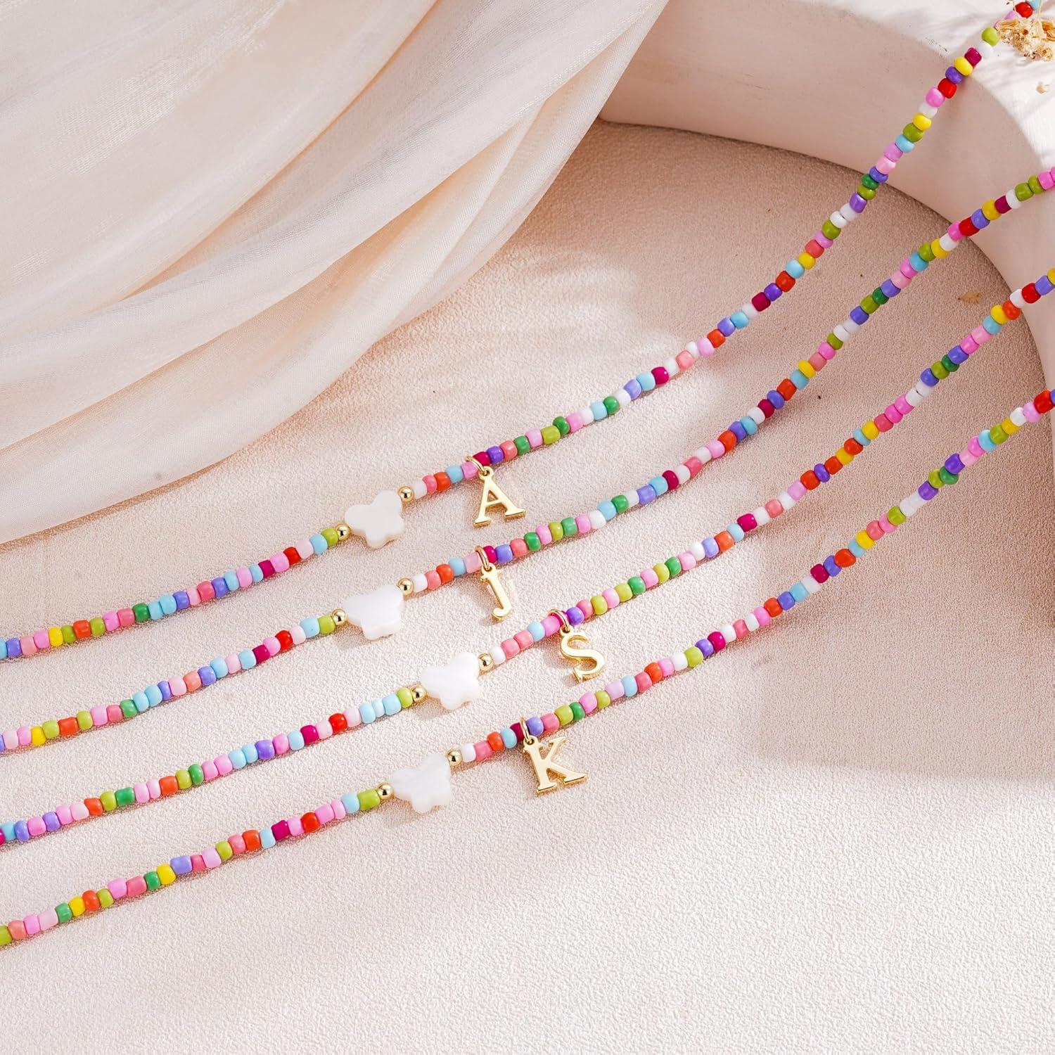imageTurandoss Easter Basket Stuffers for Girls 14K Gold Plated Dainty Letter AZ Pendant Colorful Initial Butterfly Choker Necklace Trendy Jewelry Birthday Easter Gifts for Little GirlsE