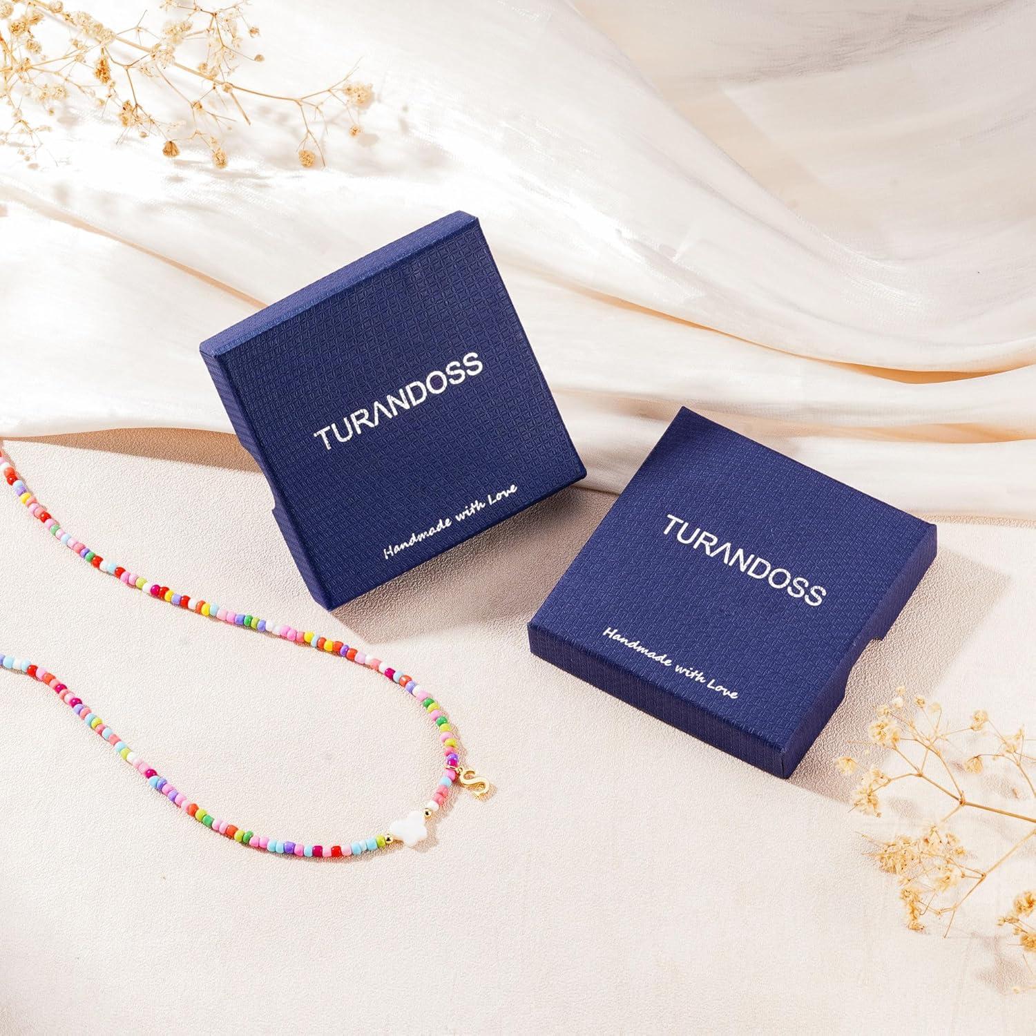 imageTurandoss Easter Basket Stuffers for Girls 14K Gold Plated Dainty Letter AZ Pendant Colorful Initial Butterfly Choker Necklace Trendy Jewelry Birthday Easter Gifts for Little GirlsE
