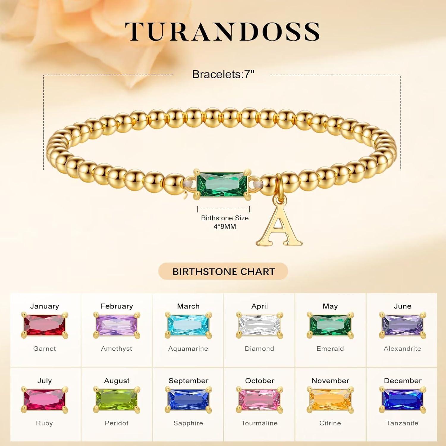 imageTurandoss Initial Birthstone Bracelet for Women Girls Dainty 14K Gold Plated Letter AZ Dainty Stackable Round Beaded Ball Birthstone Bracelet for Women Birthday Jewelry Gifts01LLab Garnet