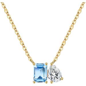 Turandoss Birthstone Necklaces for Women – 14K Gold Plated Dainty 12 Month Blue Green Emerald Birthstone Pendant Necklaces Jewerly Birthday Gifts for Women Girls(3+4-Aquamarine White Topaz)