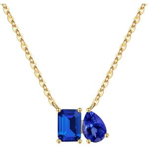 Turandoss Birthstone Necklaces for Women – 14K Gold Plated Dainty 12 Month Blue Green Emerald Birthstone Pendant Necklaces Jewerly Birthday Gifts for Women Girls(9+9-Sapphire Sapphire)