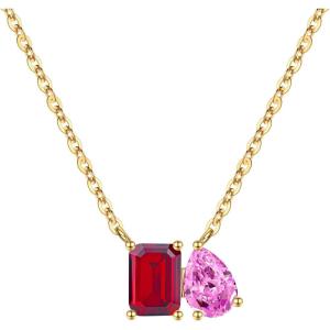 Turandoss Birthstone Necklaces for Women – 14K Gold Plated Dainty 12 Month Blue Green Emerald Birthstone Pendant Necklaces Jewerly Birthday Gifts for Women Girls(7+10-Ruby Pink Tourmaline)