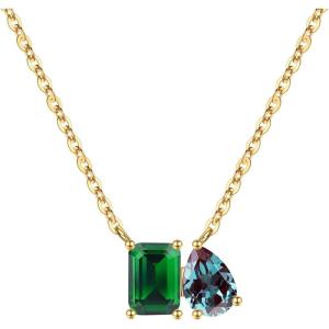 Turandoss Birthstone Necklaces for Women – 14K Gold Plated Dainty 12 Month Blue Green Emerald Birthstone Pendant Necklaces Jewerly Birthday Gifts for Women Girls(5+6-Emerald Alexandrite)