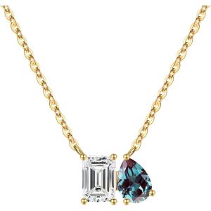 Turandoss Birthstone Necklaces for Women – 14K Gold Plated Dainty 12 Month Blue Green Emerald Birthstone Pendant Necklaces Jewerly Birthday Gifts for Women Girls(4+6-White Topaz Alexandrite)