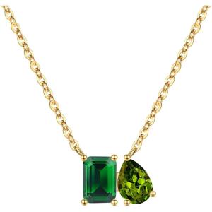 Turandoss Birthstone Necklaces for Women – 14K Gold Plated Dainty 12 Month Blue Green Emerald Birthstone Pendant Necklaces Jewerly Birthday Gifts for Women Girls(5+8-Emerald Peridot)