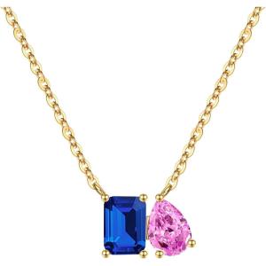 Turandoss Birthstone Necklaces for Women – 14K Gold Plated Dainty 12 Month Blue Green Emerald Birthstone Pendant Necklaces Jewerly Birthday Gifts for Women Girls(9+10-Sapphire Pink Tourmaline)
