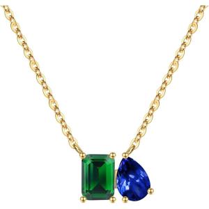Turandoss Birthstone Necklaces for Women – 14K Gold Plated Dainty 12 Month Blue Green Emerald Birthstone Pendant Necklaces Jewerly Birthday Gifts for Women Girls(5+12-Emerald Tanzanite)