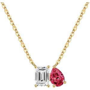 Turandoss Birthstone Necklaces for Women – 14K Gold Plated Dainty 12 Month Blue Green Emerald Birthstone Pendant Necklaces Jewerly Birthday Gifts for Women Girls(4+7-White Topaz Ruby)