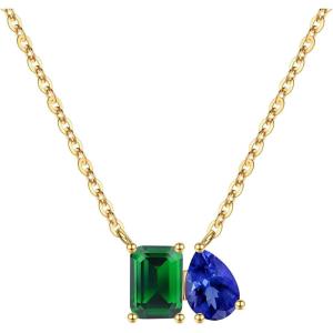 Turandoss Birthstone Necklaces for Women – 14K Gold Plated Dainty 12 Month Blue Green Emerald Birthstone Pendant Necklaces Jewerly Birthday Gifts for Women Girls(5+9-Emerald Sapphire)