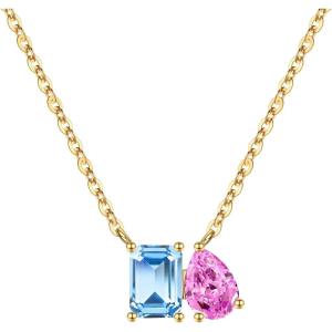 Turandoss Birthstone Necklaces for Women – 14K Gold Plated Dainty 12 Month Blue Green Emerald Birthstone Pendant Necklaces Jewerly Birthday Gifts for Women Girls(3+10-Aquamarine Pink Tourmaline)