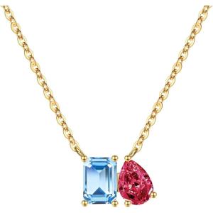 Turandoss Birthstone Necklaces for Women – 14K Gold Plated Dainty 12 Month Blue Green Emerald Birthstone Pendant Necklaces Jewerly Birthday Gifts for Women Girls(3+7-Aquamarine Ruby)