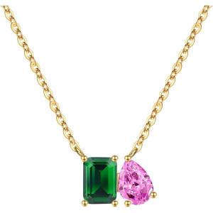 Turandoss Birthstone Necklaces for Women – 14K Gold Plated Dainty 12 Month Blue Green Emerald Birthstone Pendant Necklaces Jewerly Birthday Gifts for Women Girls(5+10-Emerald Pink Tourmaline)