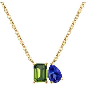 Turandoss Birthstone Necklaces for Women – 14K Gold Plated Dainty 12 Month Blue Green Emerald Birthstone Pendant Necklaces Jewerly Birthday Gifts for Women Girls(8+9-Peridot Sapphire)
