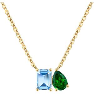 Turandoss Birthstone Necklaces for Women – 14K Gold Plated Dainty 12 Month Blue Green Emerald Birthstone Pendant Necklaces Jewerly Birthday Gifts for Women Girls(3+5-Aquamarine Emerald)