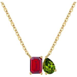 Turandoss Birthstone Necklaces for Women – 14K Gold Plated Dainty 12 Month Blue Green Emerald Birthstone Pendant Necklaces Jewerly Birthday Gifts for Women Girls(7+8-Ruby Peridot)